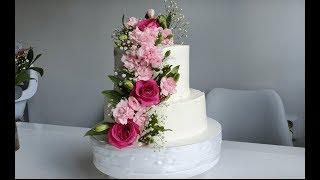Бисквитный Торт с 2 Видами Крема и Оформление Живыми Цветами  Cake Decorating with Natural Flowers