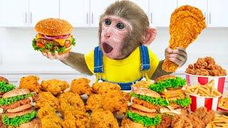 KiKi Monkey taste Fast Food, French Fries, Fried Chicken, Hamburger at Mc Donald | KUDO ANIMAL KIKI