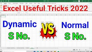 Excel Dynamic Serial No v/s Normal S No | Advance Excel tips and tricks | Excel Serial No Shortcut