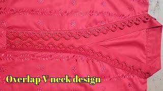 Overlap V neck design with lace|Chinese collar neck