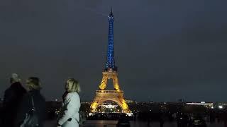 Eiffel Tower Lights Up With Ukrainian Flag Colors