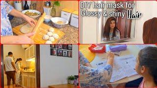 cozy at home vlog ️hair mask for shiny and healthy hair | my Daily skin care | best chicken paratha