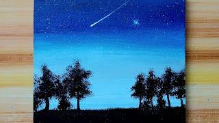 Easy Example of Painting Night Scenery // Acrylic Painting