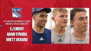 NYR Development Camp: EJ Emery, Adam Sykora & Brett Berard Media Availability | July 3, 2024