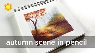 Drawing Beautiful Autumn Scene in Colored Pencil