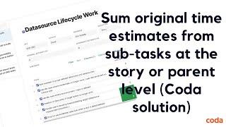 How to sum original time estimates from Jira sub-tasks for stories in Coda - Jira Server integration