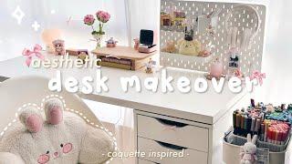  aesthetic desk makeover 2025 // cozy, pastel, coquette inspired + lots of stationery organisation