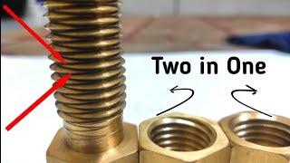 Two-way threads in a bolt on lathe machine.