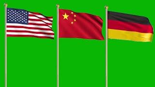 American flag , China flag, German flag animation on Green Screen || Animated flags