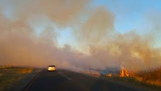 Fire next to the road at Khotsong in Bothaville, South Africa Today