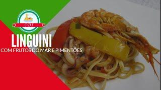 Linguini com frutos do mar e pimentões - Culinária direto da Itália