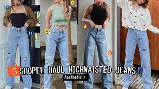 SHOPEE HAUL RIPPED JEANS HIGHWAIST KEKINIAN | PINTEREST AESTHETIC OOTD WAJIB PUNYA!!