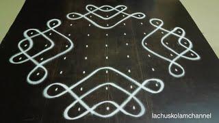 Margazhi kolam with 9 dots|simple kambi kolam||easy rangoli||melikala muggulu||lachu's kolam channel