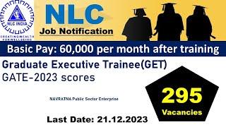 NLC Recruitment via GATE 2023 score card, Basic pay Rs. 60,000 per month