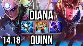 DIANA vs QUINN (MID) | 11/0/5, 1900+ games, Legendary | EUW Master | 14.18