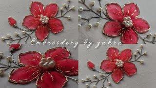 How To Make Aari Embroidery Flower Using Net Cloth | Simple & Beautiful Handwork