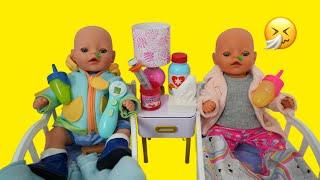 Baby Born doll Twins Cold Morning Routine feeding and changing baby dolls