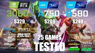 RTX 3060Ti 8GB vs ARC A750 8GB vs ARC B580 12GB | R9 - 7950X3D | 1080p - 25 Games Tested