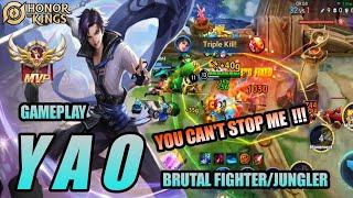 Yao Fighter/Jungler Honor of Kings (HOK) gameplay BRUTAL WAR ~ BEST BUILD & ARCANA - Pro Player