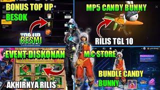 BOCORAN FF, BONUS TOP UP BESOK, TOKEN RING MP5 CANDY BUNNY RILIS TGL 10, EVENT DISKON, BUNDLE CEPCIL