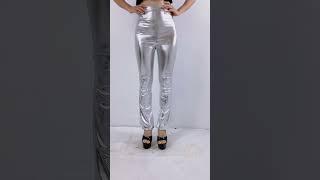 3209 Holographic Flare Pants Sexy Wetlook Metallic Leather Pants