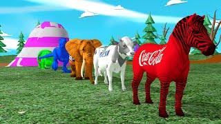 Paint and animals gorilla, Elephant, Duck Cartoon, Lion, Cow Fountain Crossing Wild Animals Game