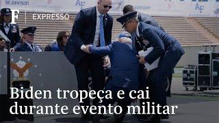 Joe Biden tropeça e cai em evento militar nos Estados Unidos