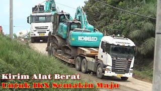 Scania R580 dan Iveco Tracker 480 Muatan Combo Eksavator Kobelco SK200 Menuju IKN