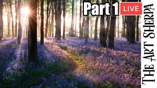 How to paint Bluebell Forest landscape  PART 1 🪻  Live Streaming Step by Step  | How to start