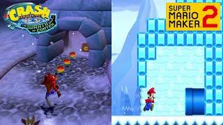 Arctic Antics from Crash Bandicoot The Wrath of Cortex recreated in Super Mario Maker 2