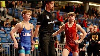 U15 Khalid Tavzarkhanov (FRA) vs Aidan Carver (USA) 44kg. Freestyle boys youth wrestling.