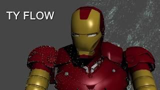 TyFlow Iron man VFX particle scatter and cloth simulation