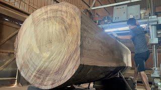 Extreme Wood Cutting Sawmill Machines | Raw Wood Products, Sawn Giant Ironwood In The Factory