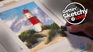 Landscape Drawing with Pastels - Lighthouse in the Sand