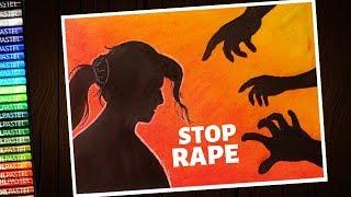 How to draw STOP RAPE save girl poster with oil pastel - step by step | Sorry Priyanka Reddy 