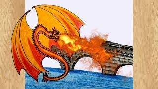 Dragon Attacking a Train I Dragon Breathing Fire on Train I Dragon Drawing Tutorial