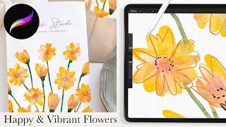 Watercolor wildflowers in Procreate // SUPER EASY abstract watercolor floral painting technique