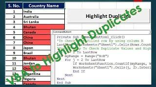 VBA to Highlight Duplicates in Excel - Excel VBA Tutorial by Exceldestination