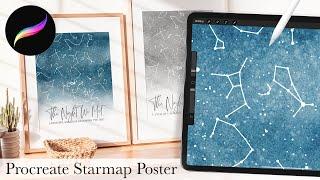 How to make a night sky poster with Procreate // Watercolor starmap poster tutorial