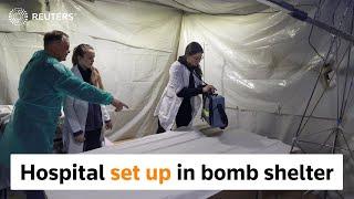 Hospital set up in bomb shelter for injured Ukrainians