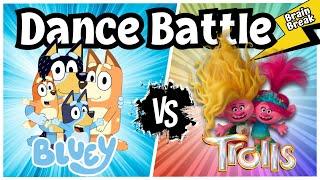 Dance Battle: Bluey vs Trolls | Brain Break | Just Dance | Trolls Band Together | Bluey and Bingo