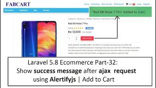 Laravel 5.8 Ecommerce Part-32: Show success msg after ajax  request using alertifyjs | Add to Cart