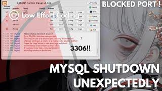 [FIXED] XAMPP Error: MySQL shutdown unexpectedly | This may be due to a blocked port Issue 3306