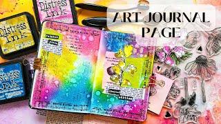 Stamping with Water - Art Journal Page with Distress Ink Background