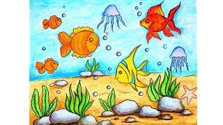 How to draw underwater scenery step by step | easy fish scenery