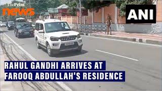 Congress MP Rahul Gandhi arrives at the residence of NC Chief Farooq Abdullah in Srinagar, Kashmir