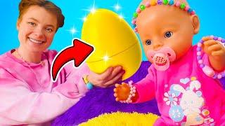 Puppen Spiele für Kinder. Irene und Baby Born suchen nach Schätzen. Spielzeugvideo auf Deutsch