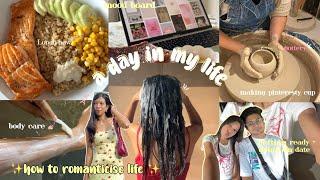 A DAY IN MY LIFE || Productive vlog making clay cup, decluttering+ organizing makeup+ getting ready