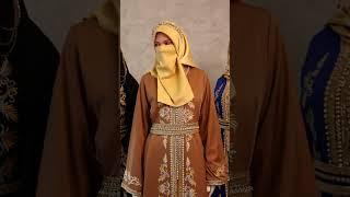 Bazaralhaya.com #modestoutfits Reshma Moroccan Kaftan Abaya Embroidery Dress With Gold Abaya & Belt