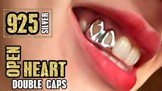 925 Sterling Silver Double Caps Heart Cutout Open Teeth Grillz